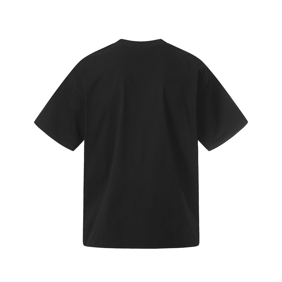 Plain black short-sleeve crew-neck T-shirt shown from the back on a white background.