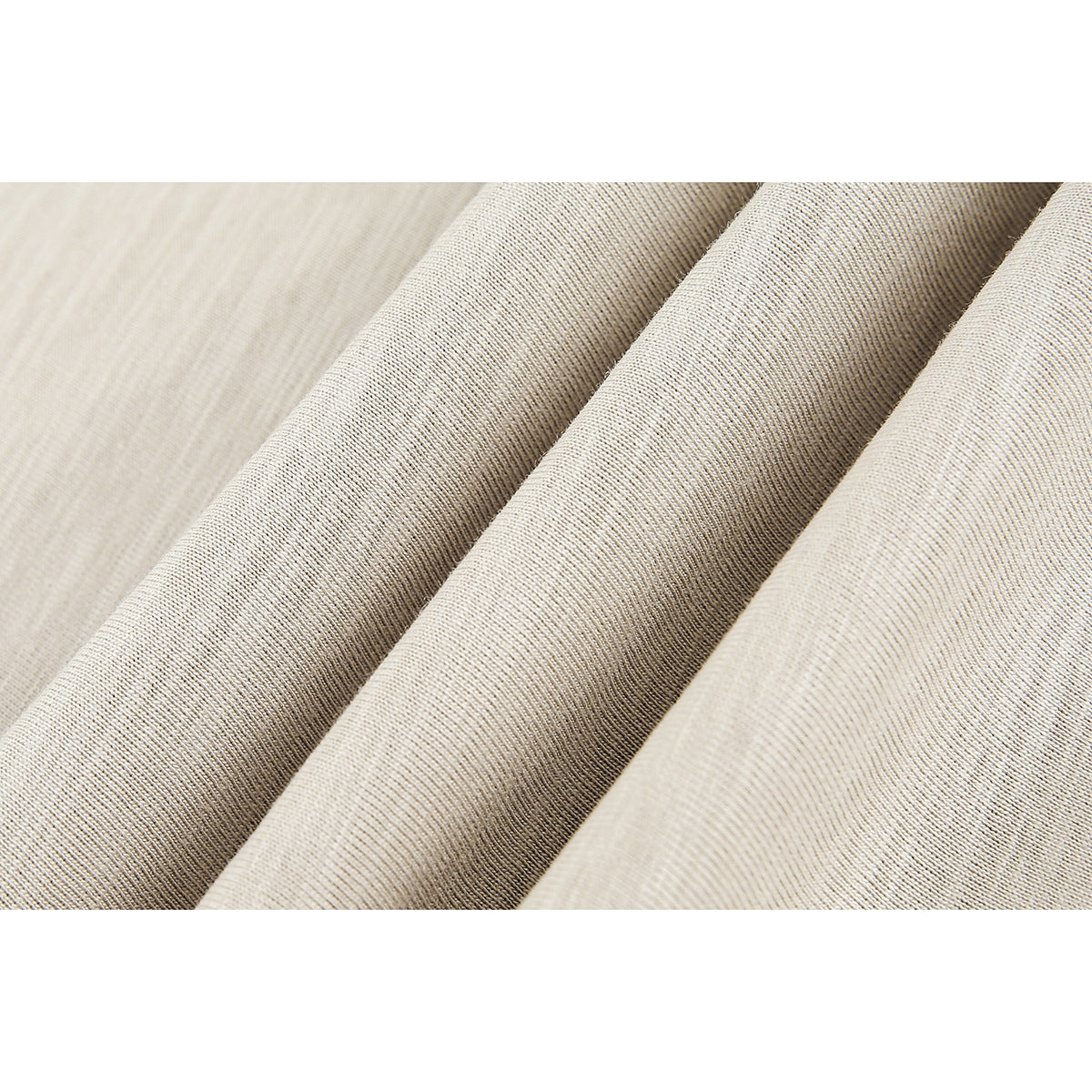 Extreme close-up of beige fabric arranged in soft folds, showing its fine surface texture.