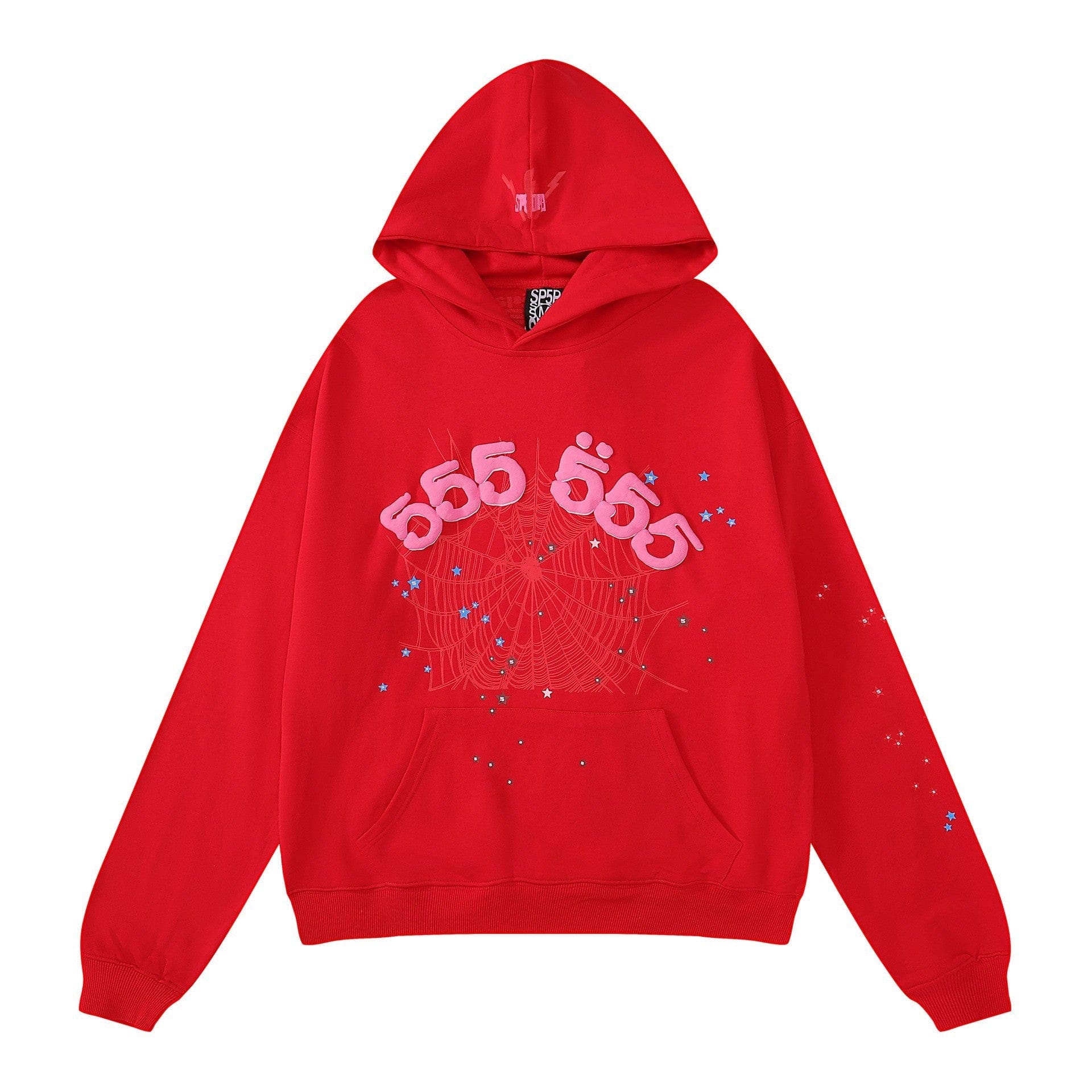 Sp5der “555” Web Hoodie – Red & Pink 440GSM Heavyweight Oversized Streetwear Pullover