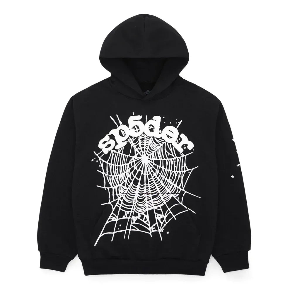 Sp5der “Webcore Noir” Hoodie – Black & White 440GSM Heavyweight Oversized Streetwear Pullover