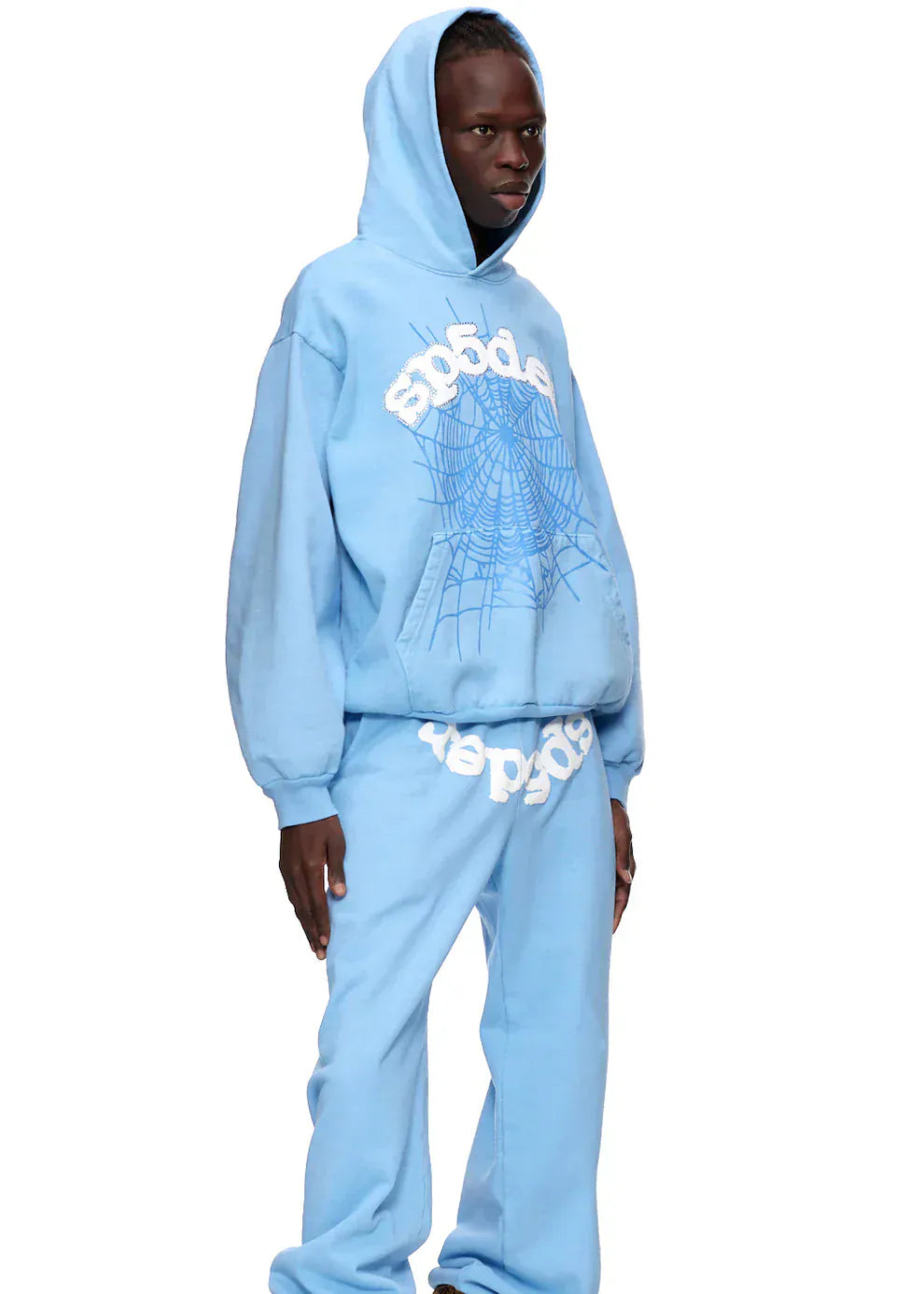 Sp5der Hoodie – Sky Blue 440GSM Heavyweight Chenille Logo Spider-Web Streetwear Pullover