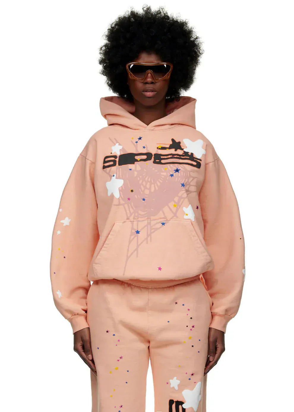 Sp5der Star Web Hoodie – Peach Pink 440GSM Heavyweight Oversized Streetwear Pullover