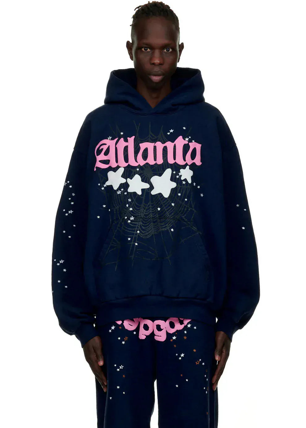 Sp5der “Atlanta Nights” Web Hoodie – Navy Blue 440GSM Heavyweight Oversized Streetwear Pullover