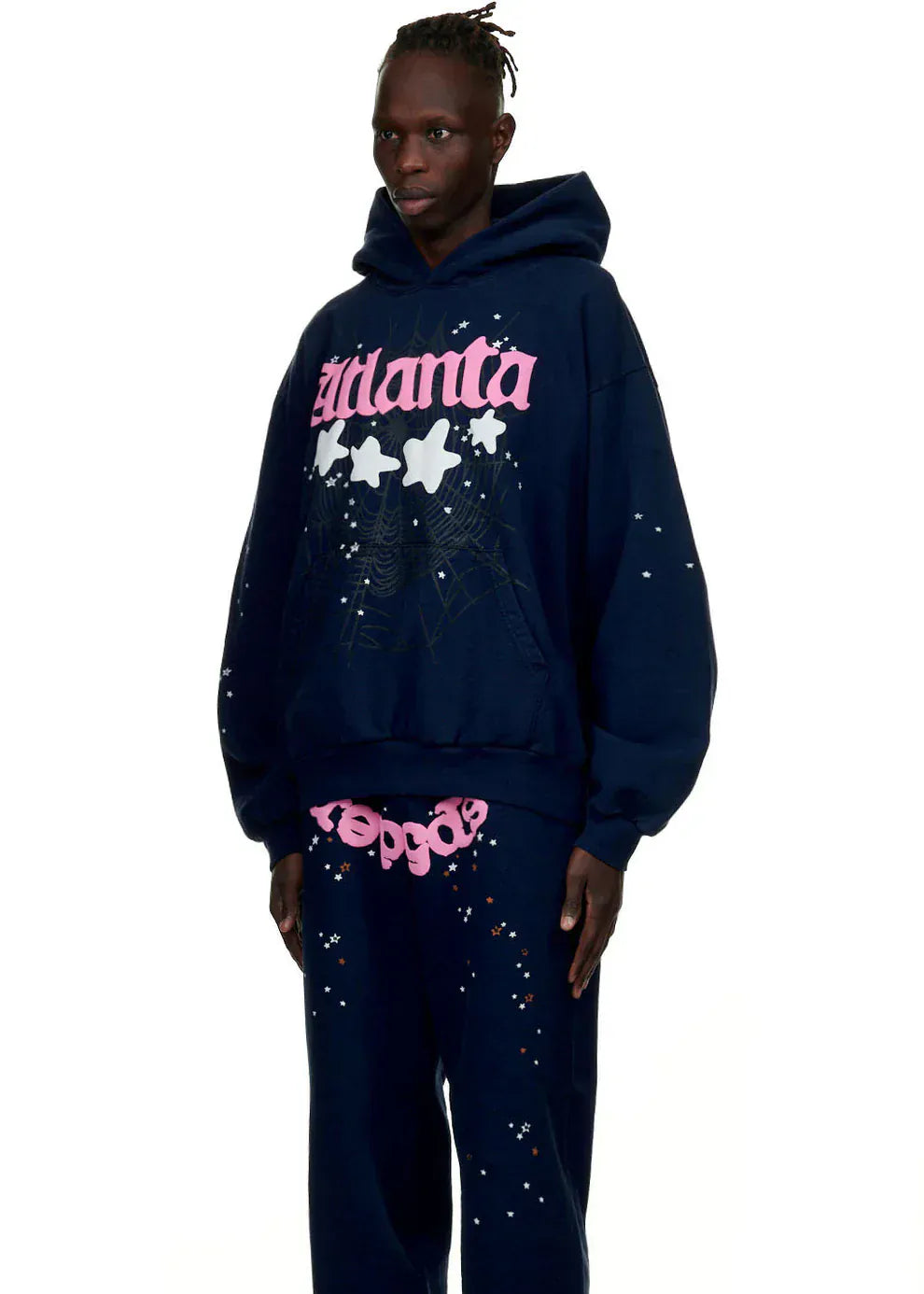 Sp5der “Atlanta Nights” Web Hoodie – Navy Blue 440GSM Heavyweight Oversized Streetwear Pullover