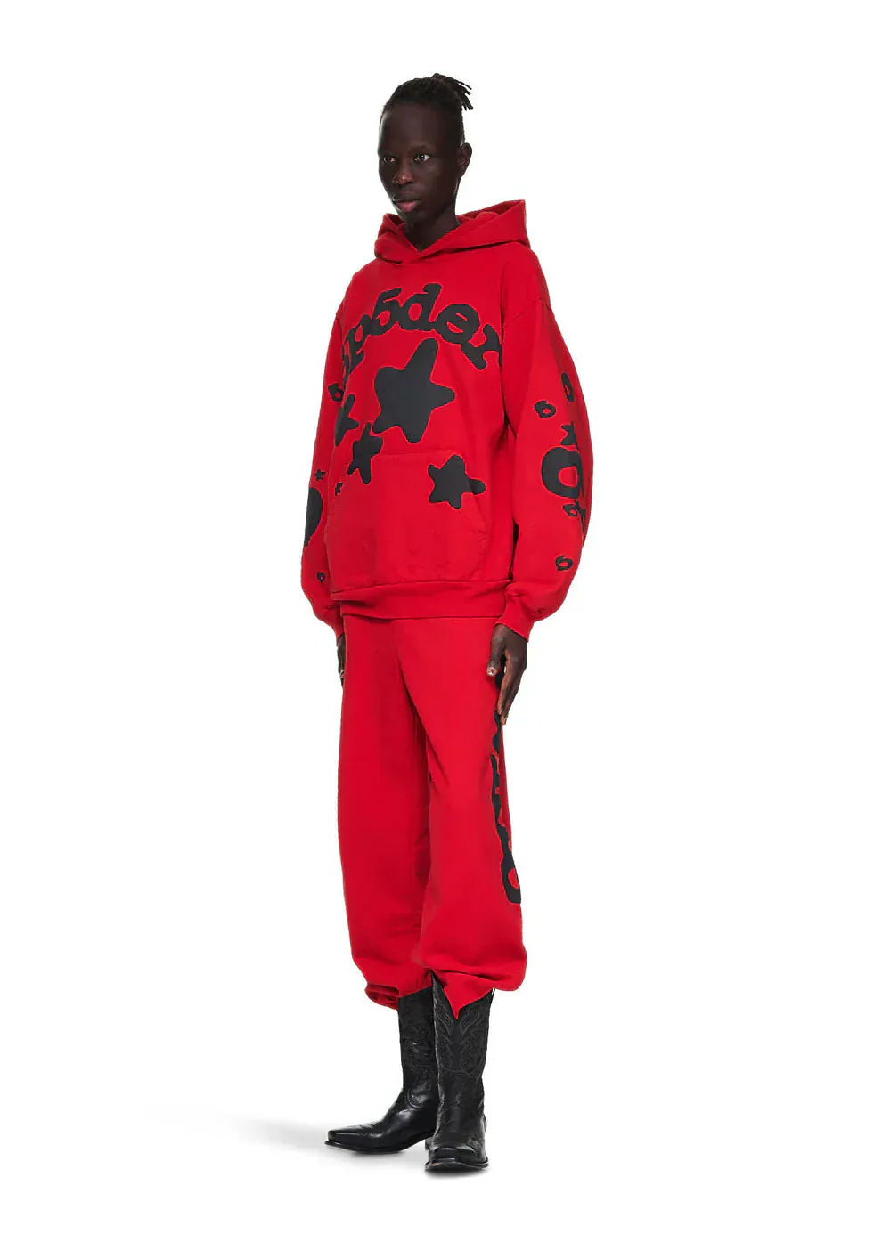 Sp5der “Starfire” Hoodie – Red & Black 440GSM Heavyweight Oversized Streetwear Pullover