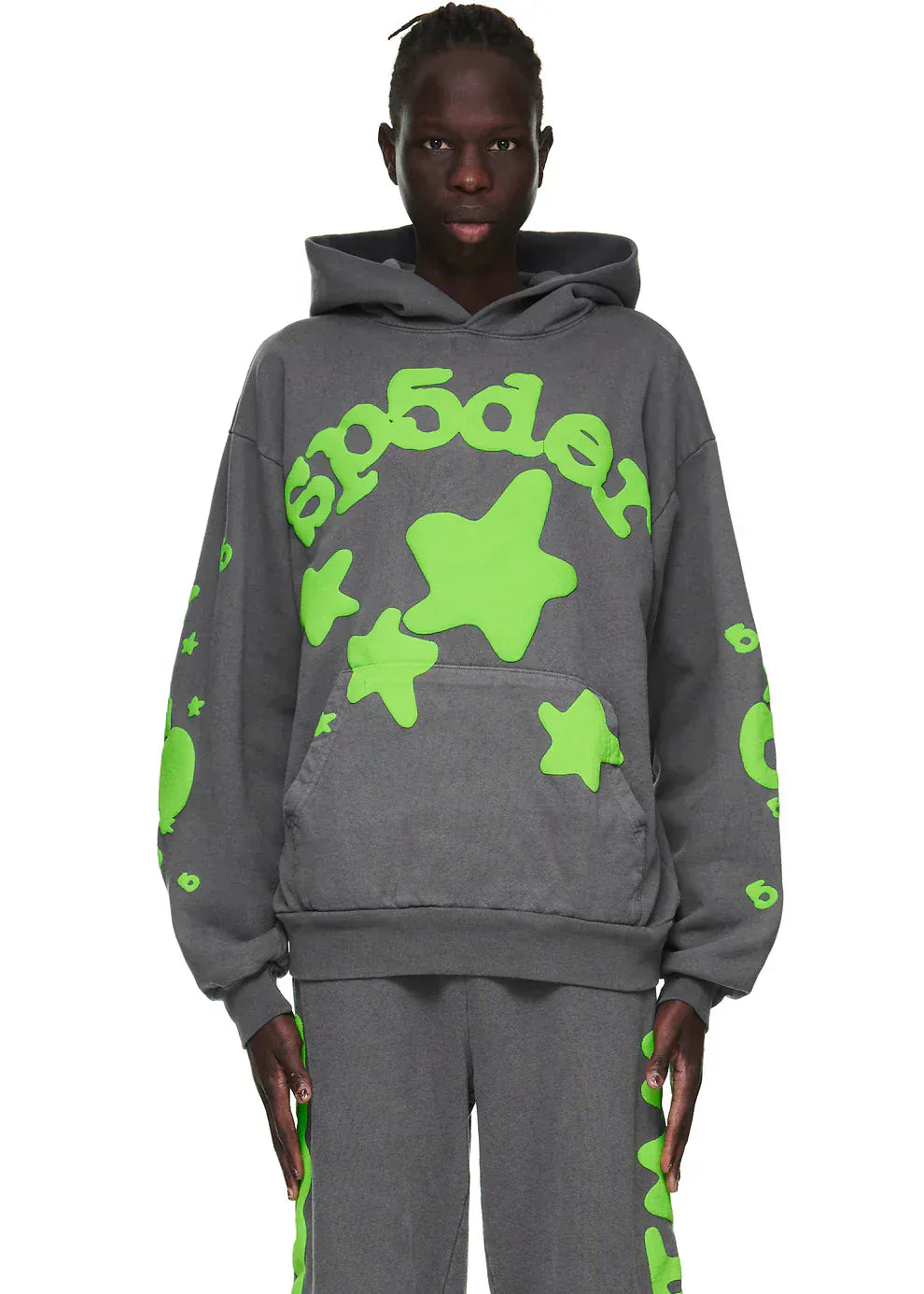 Sp5der Hoodie 440GSM – Grey & Neon Green Oversized Streetwear Sp5der Hoodie 440GSM – Grey & Neon Green Oversized Streetwear