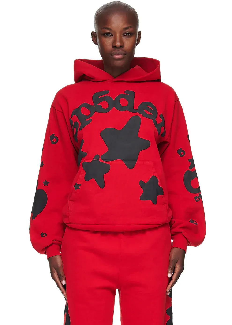 Sp5der “Starfire” Hoodie – Red & Black 440GSM Heavyweight Oversized Streetwear Pullover