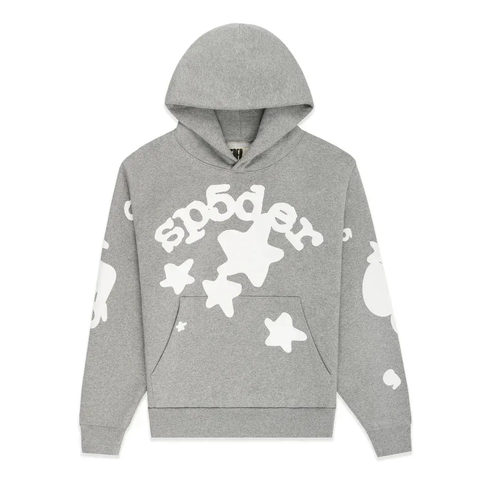 Sp5der Stars Hoodie – Grey 440GSM Heavyweight Streetwear Pullover