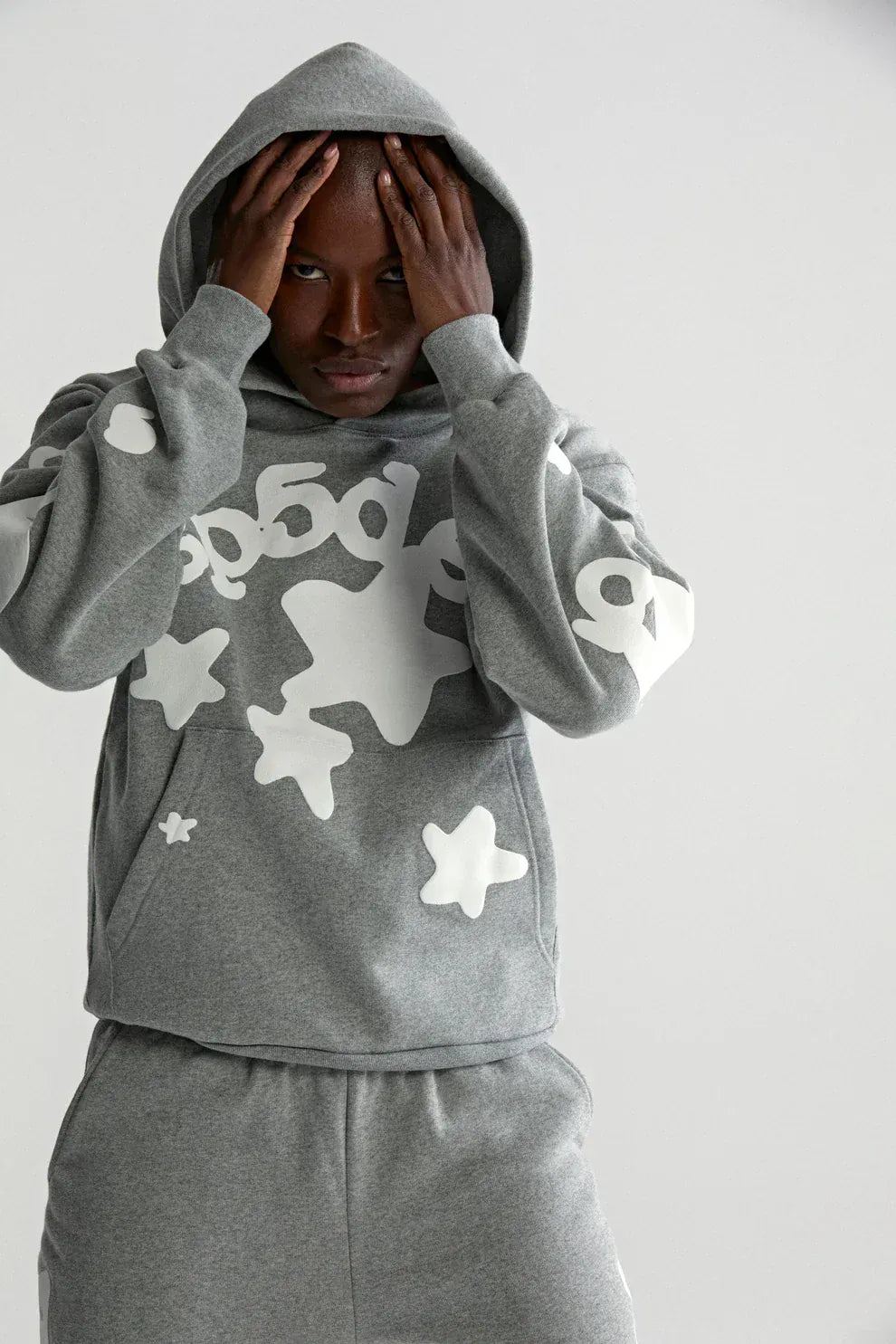 Sp5der Stars Hoodie – Grey 440GSM Heavyweight Streetwear Pullover