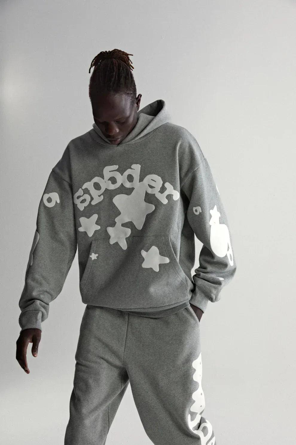 Sp5der Stars Hoodie – Grey 440GSM Heavyweight Streetwear Pullover