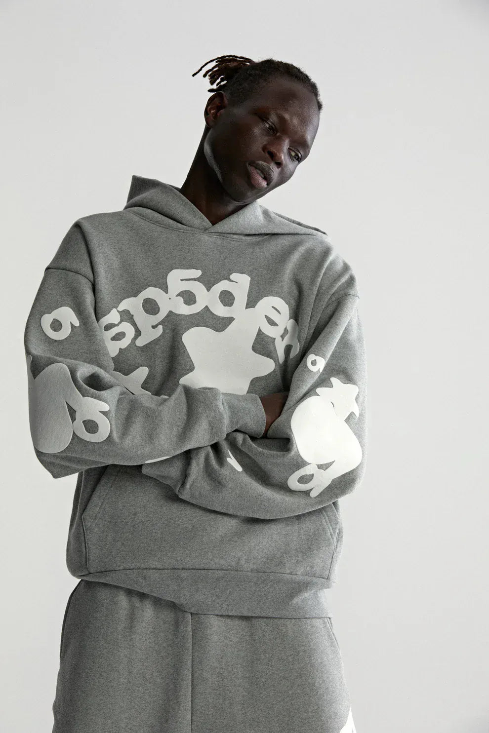 Sp5der Stars Hoodie – Grey 440GSM Heavyweight Streetwear Pullover