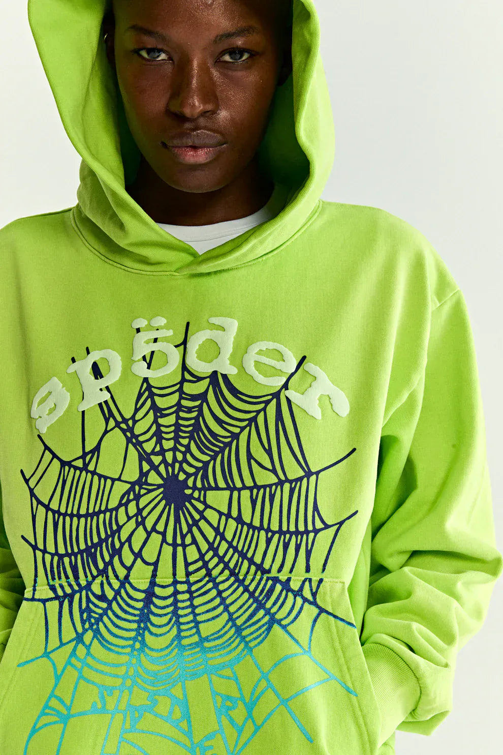 Sp5der Web Graphic Hoodie – Neon Green 440GSM Heavyweight Streetwear