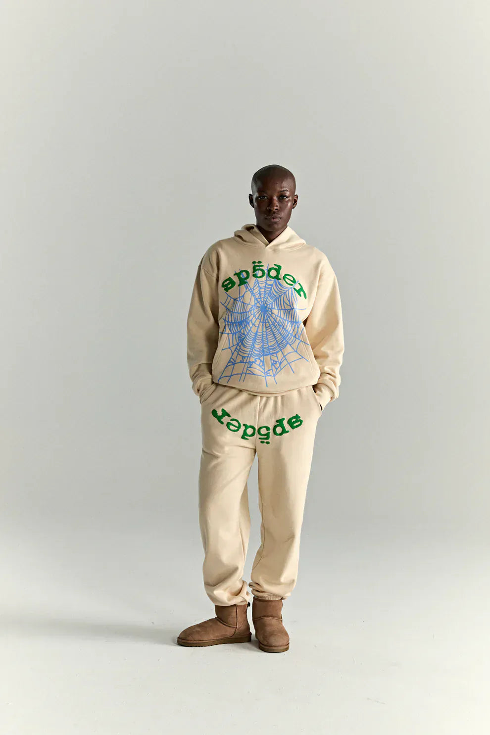 Sp5der “Sky Web” Hoodie – Cream / Blue / Green 440GSM Oversized Streetwear Pullover