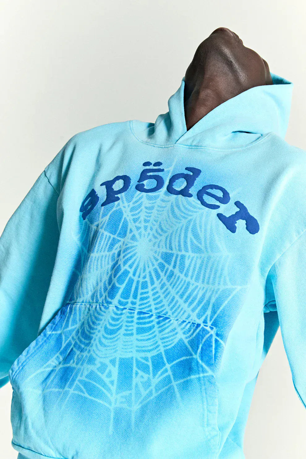 Sp5der “Blue Venom” Web Hoodie – Sky Blue Fade 440GSM Heavyweight Oversized Streetwear Pullover
