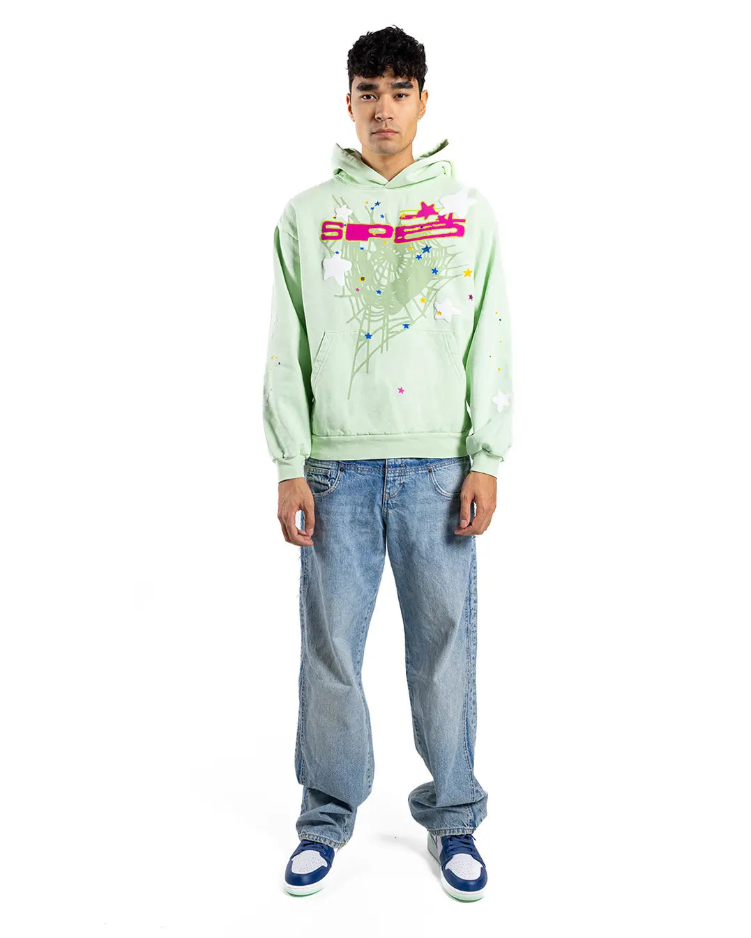 Sp5der “Mint Star Web” Hoodie – Mint Green 440GSM Heavyweight Oversized Streetwear Pullover