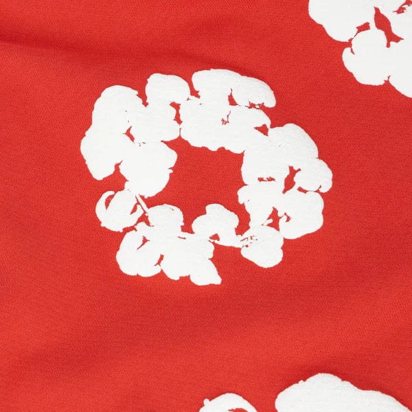 Red “Cotton Wreath” Denim Tears Sweatpants – White Floral Print Streetwear Pants