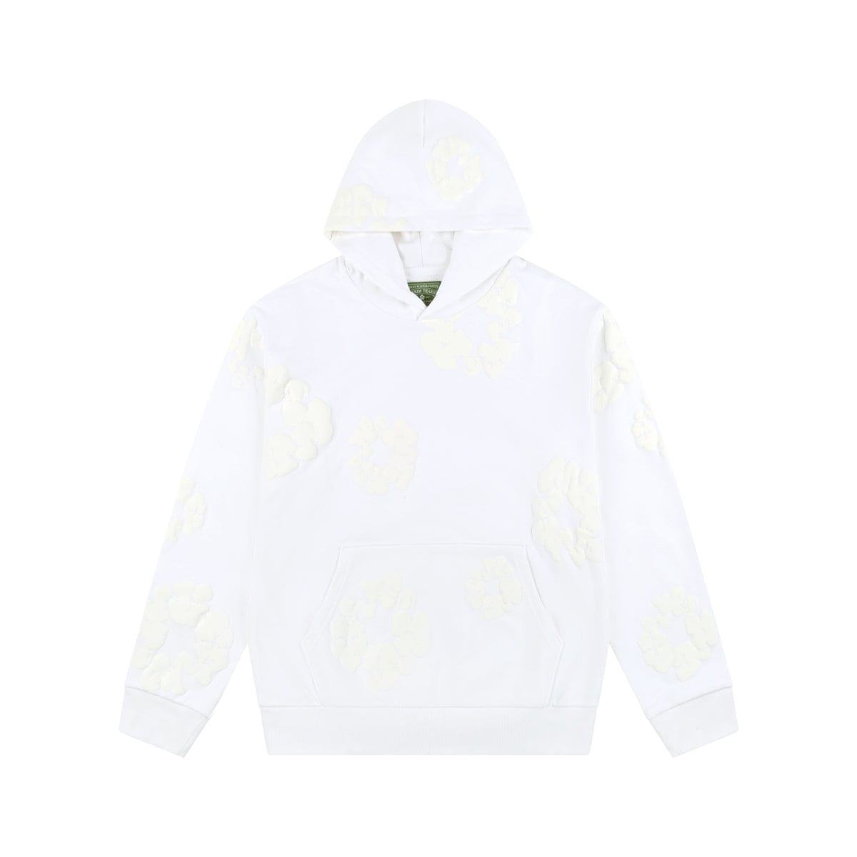 White Monochrome “Cotton Wreath” Denim Tears Hoodie – Minimal Streetwear Sweatshirt