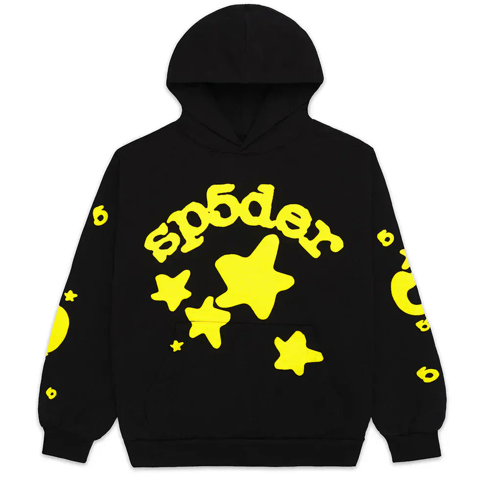 Black Graphic Hoodie with Star Lettering Print – Comfort Fit Pullover Hoodie for Everyday Wear