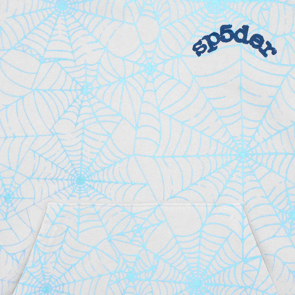 Light Grey All-Over Spider Web Graphic Hoodie – Comfort Fit Pullover Hoodie