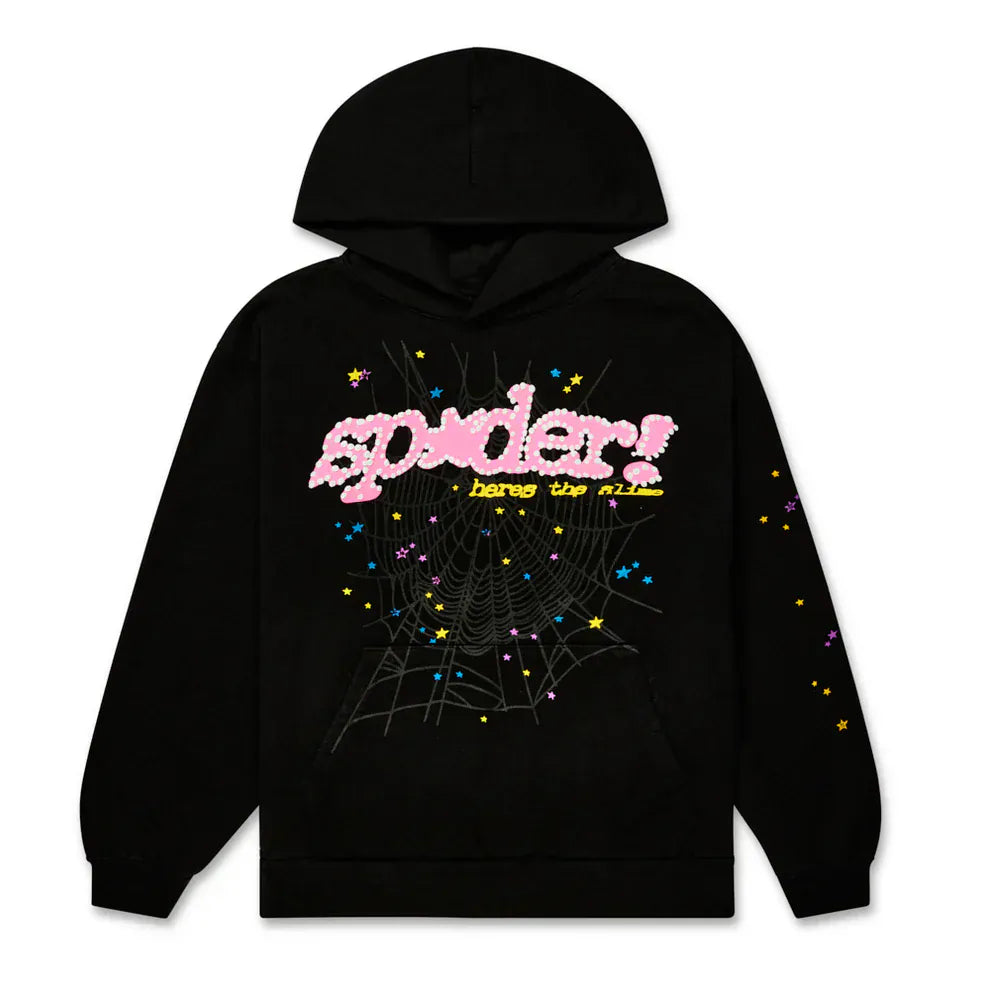Sp5der “Hares the Slime” Hoodie – Black 440GSM Heavyweight Spider-Web Streetwear Pullover