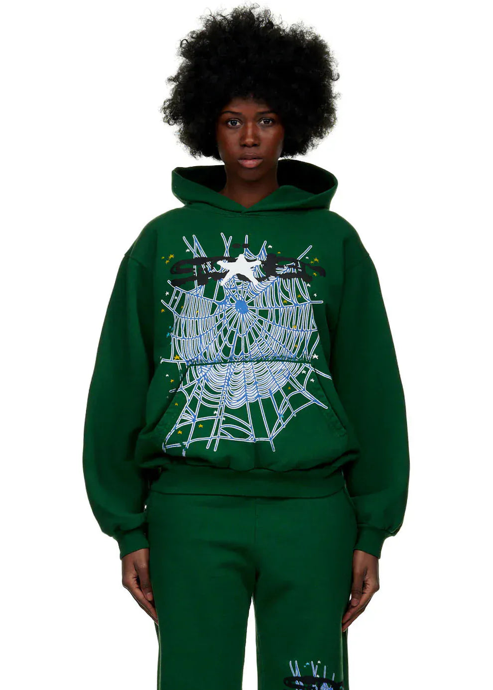 Dark Green Graphic Hoodie with Spider Web Print – Comfort Fit Pullover Hoodie for Everyday Wear