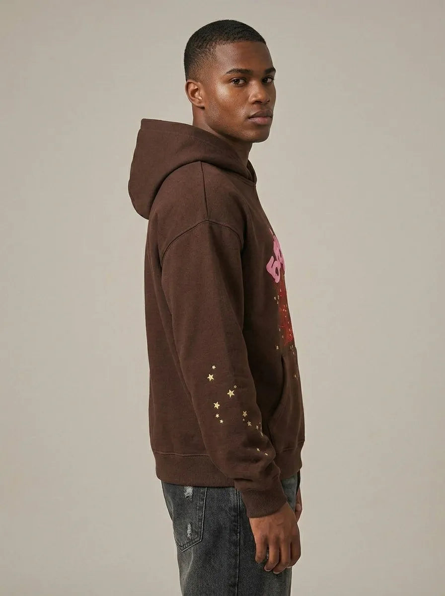 555 Brown Spider Hoodie | Sp5der Hoodie Brown and Pink – VØVRS