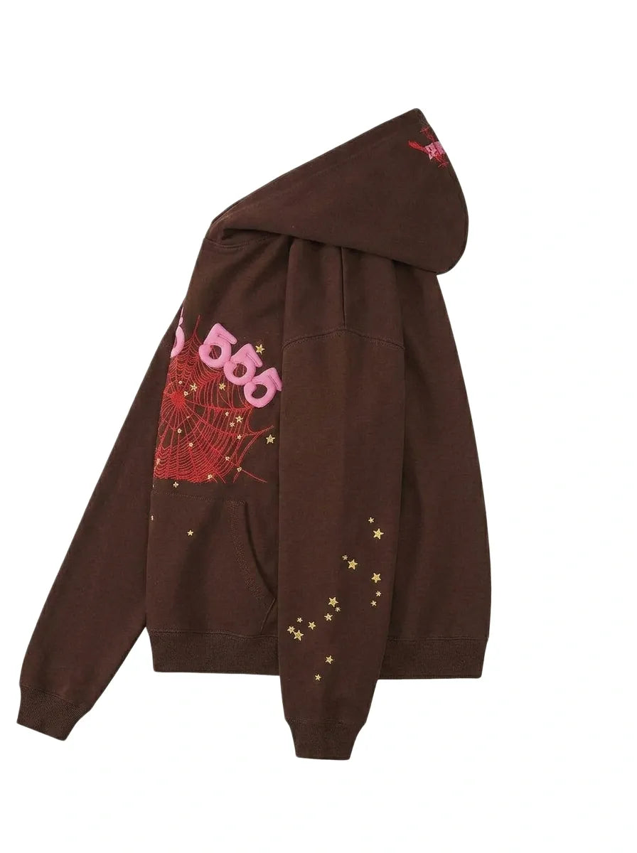 555 Brown Spider Hoodie | Sp5der Hoodie Brown and Pink – VØVRS