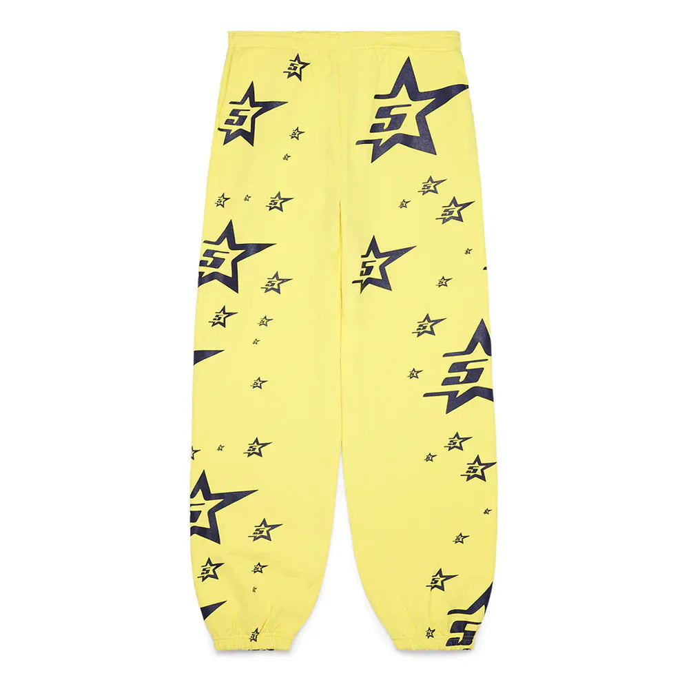 Sp5der Sweatpants – Unisex Yellow Cotton Sweatpants with All-Over Star Print