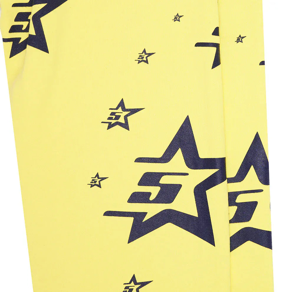 Sp5der Sweatpants – Unisex Yellow Cotton Sweatpants with All-Over Star Print