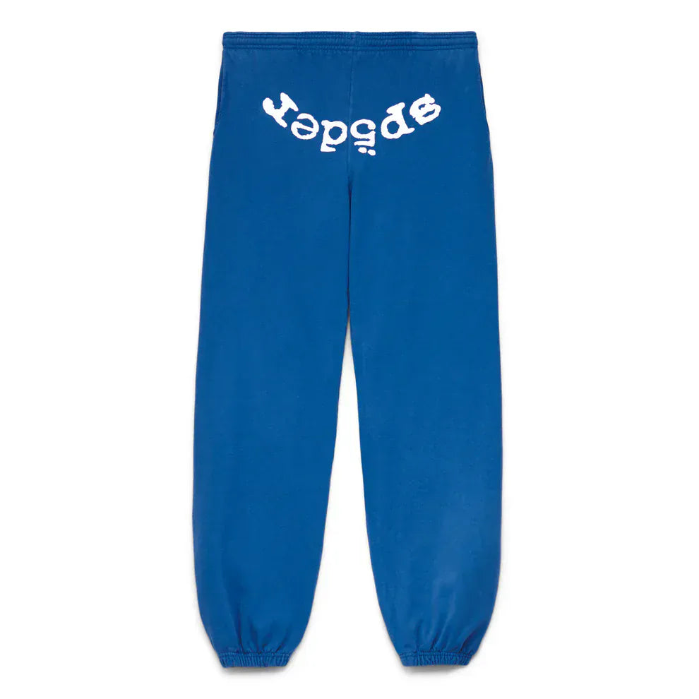 Sp5der Sweatpants – Unisex Blue Cotton Sweatpants with Front Logo Print