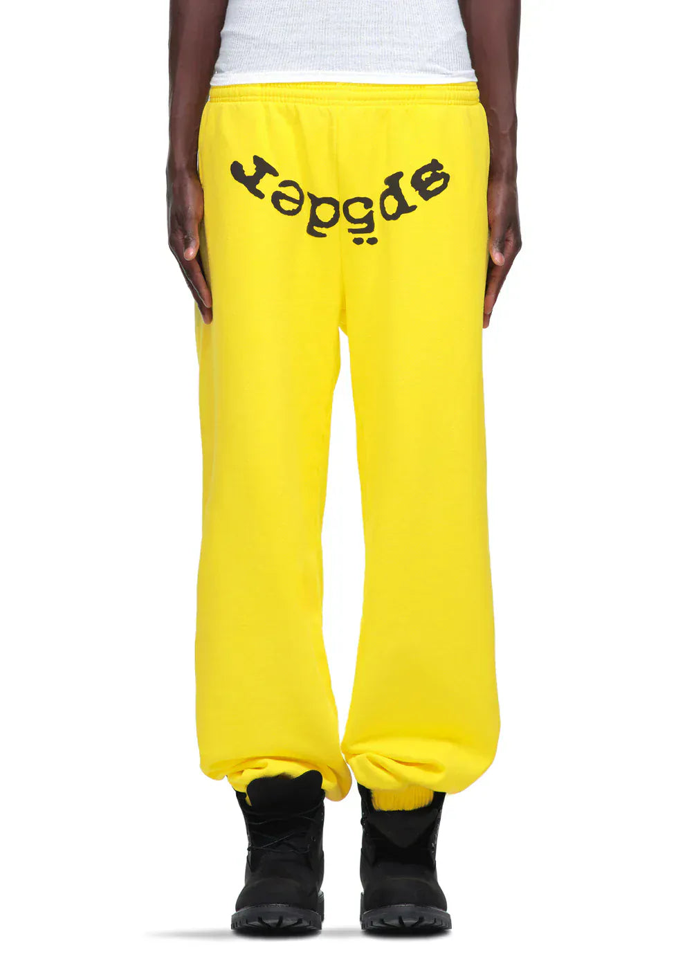 Sp5der Sweatpants – Unisex Yellow Cotton Sweatpants with Front Logo Print
