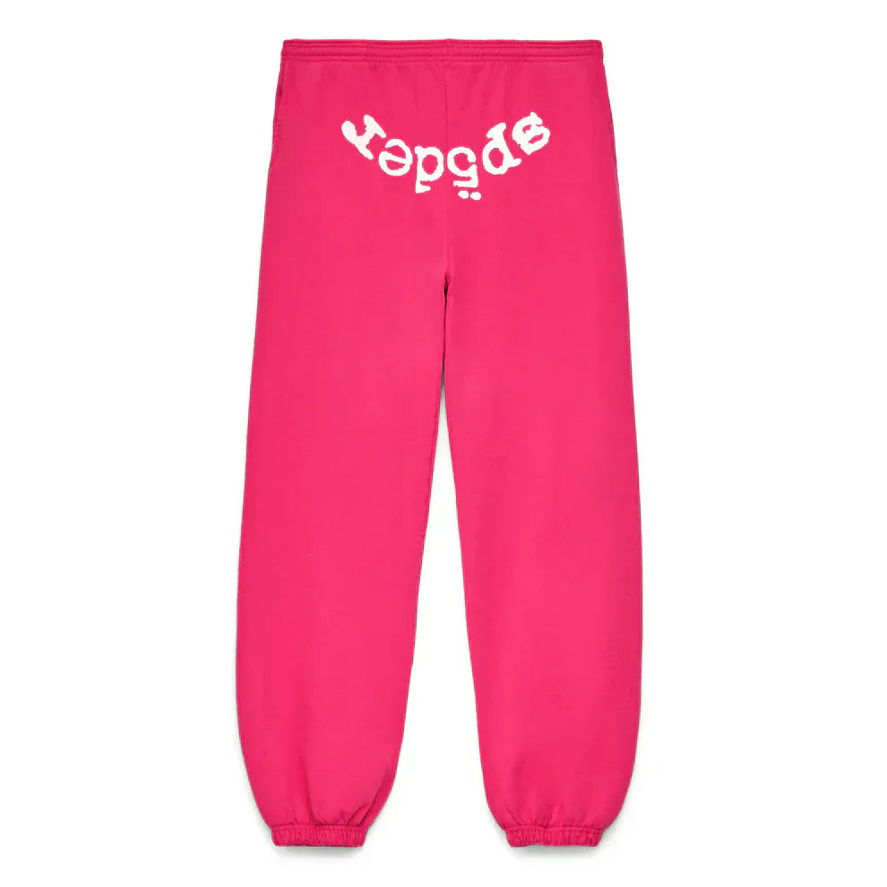 Sp5der Sweatpants – Unisex Pink Cotton Sweatpants with Front Logo Print