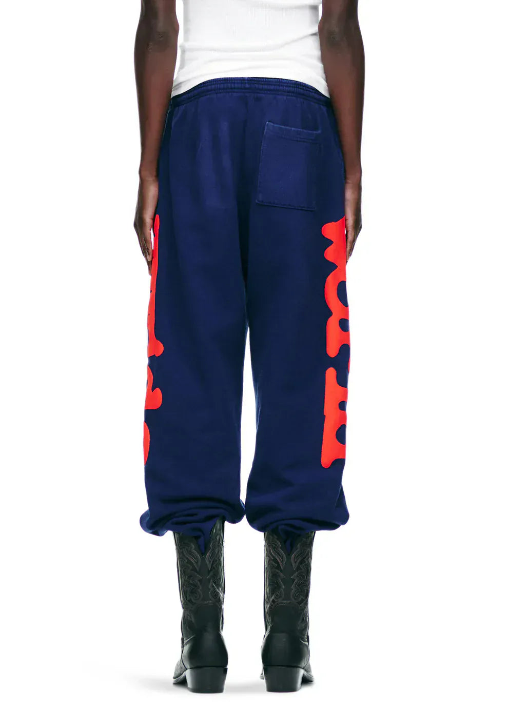 Sp5der Sweatpants Navy Blue Red Side Logo Print – 100% Cotton Streetwear Jogger Pants