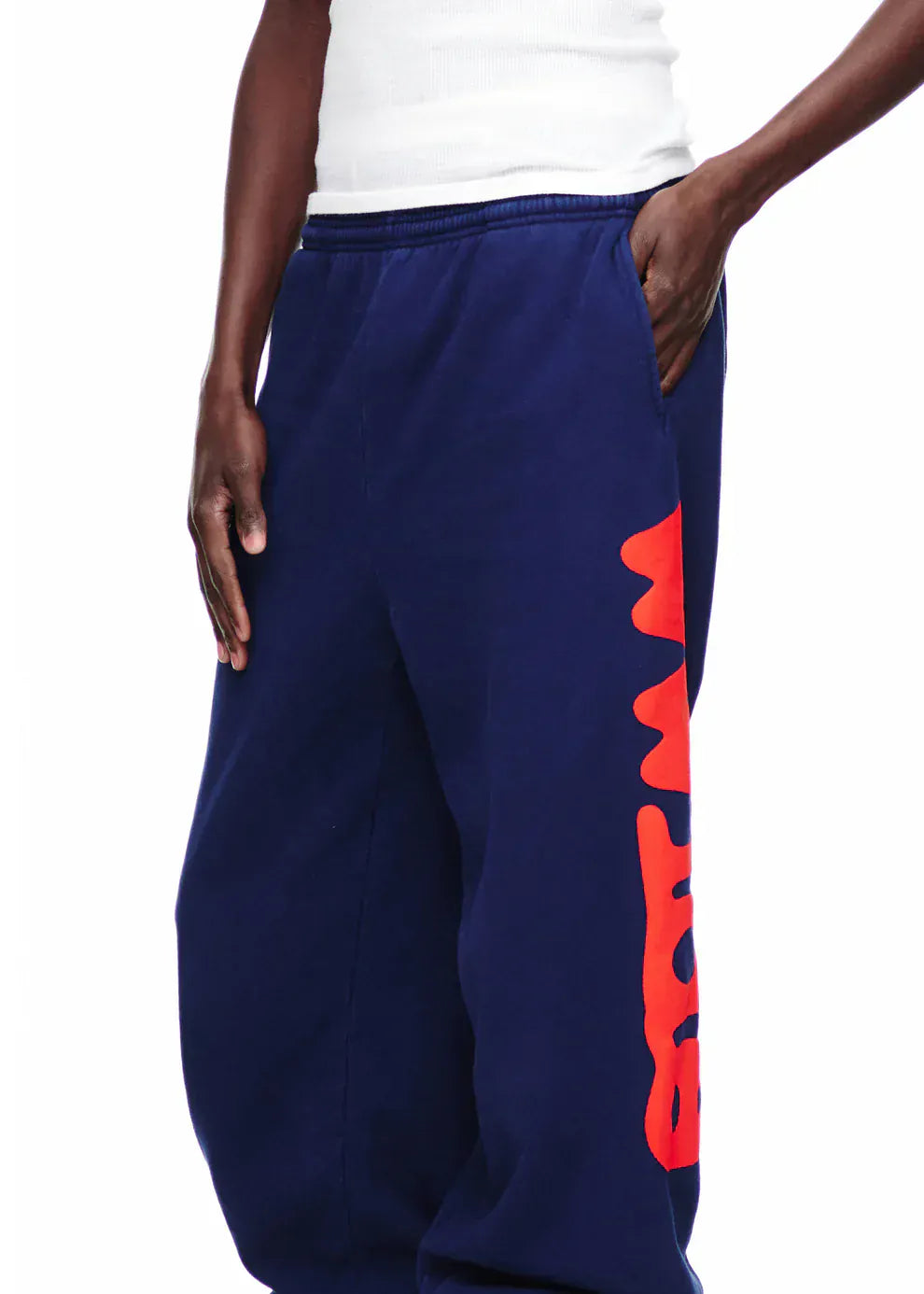 Sp5der Sweatpants Navy Blue Red Side Logo Print – 100% Cotton Streetwear Jogger Pants