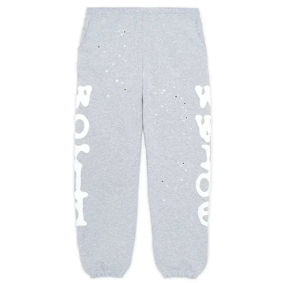 100% Cotton Sp5der Sweatpants for Men – Grey Streetwear Jogger Pants with Graphic Print, Relaxed Fit