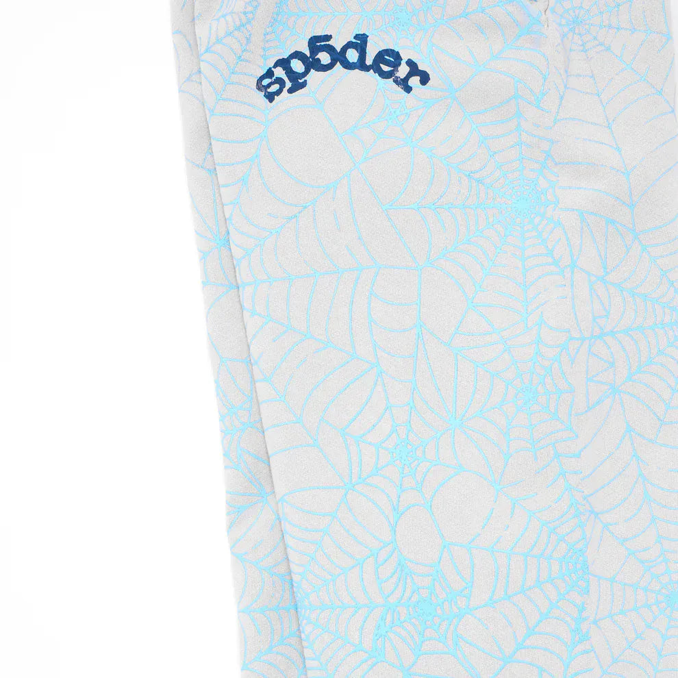 100% Cotton Sp5der Sweatpants for Men – Light Grey Jogger Pants with All-Over Spider Web Print, Relaxed Fit