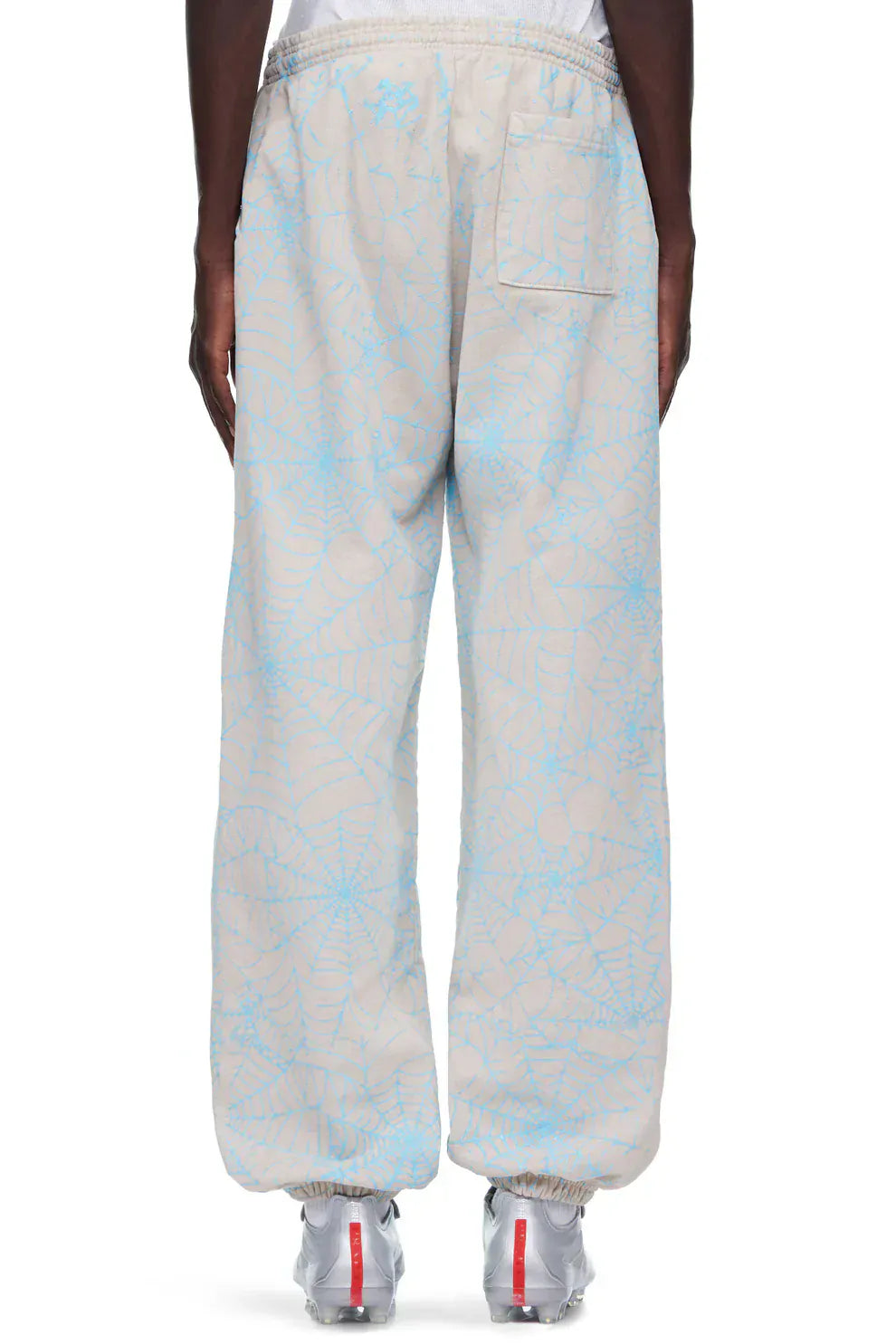 100% Cotton Sp5der Sweatpants for Men – Light Grey Jogger Pants with All-Over Spider Web Print, Relaxed Fit