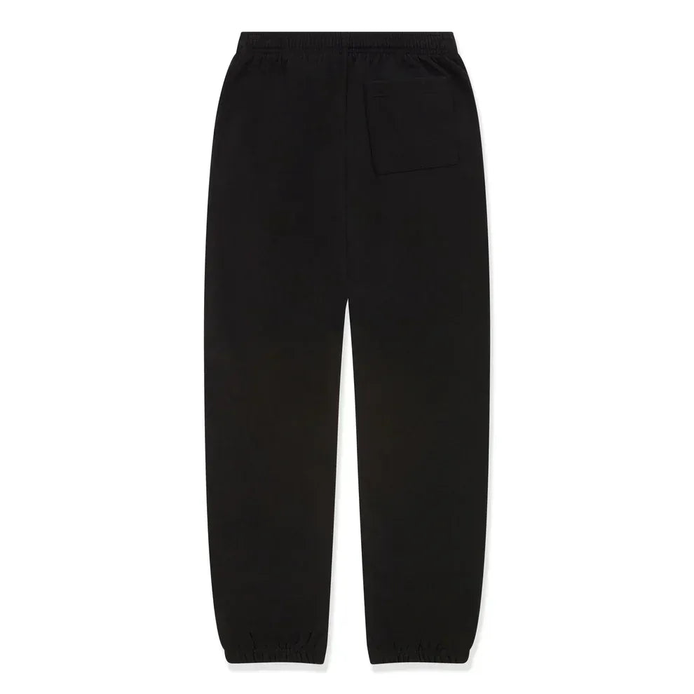 100% Cotton Sp5der Sweatpants – Unisex Black Jogger Pants with Pink Logo Graphics, Relaxed Fit