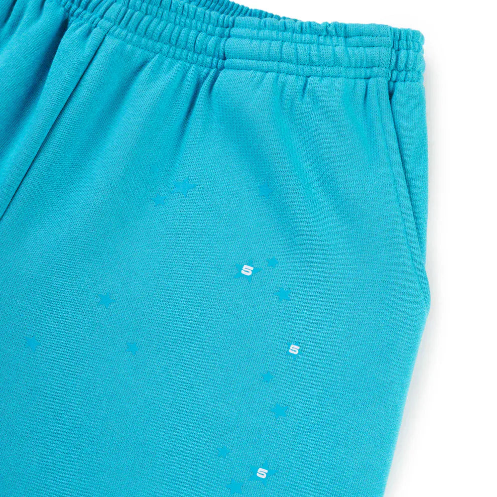 100% Cotton Sp5der Sweatpants – Unisex Teal Jogger Pants with Orange Logo Print and Relaxed Fit