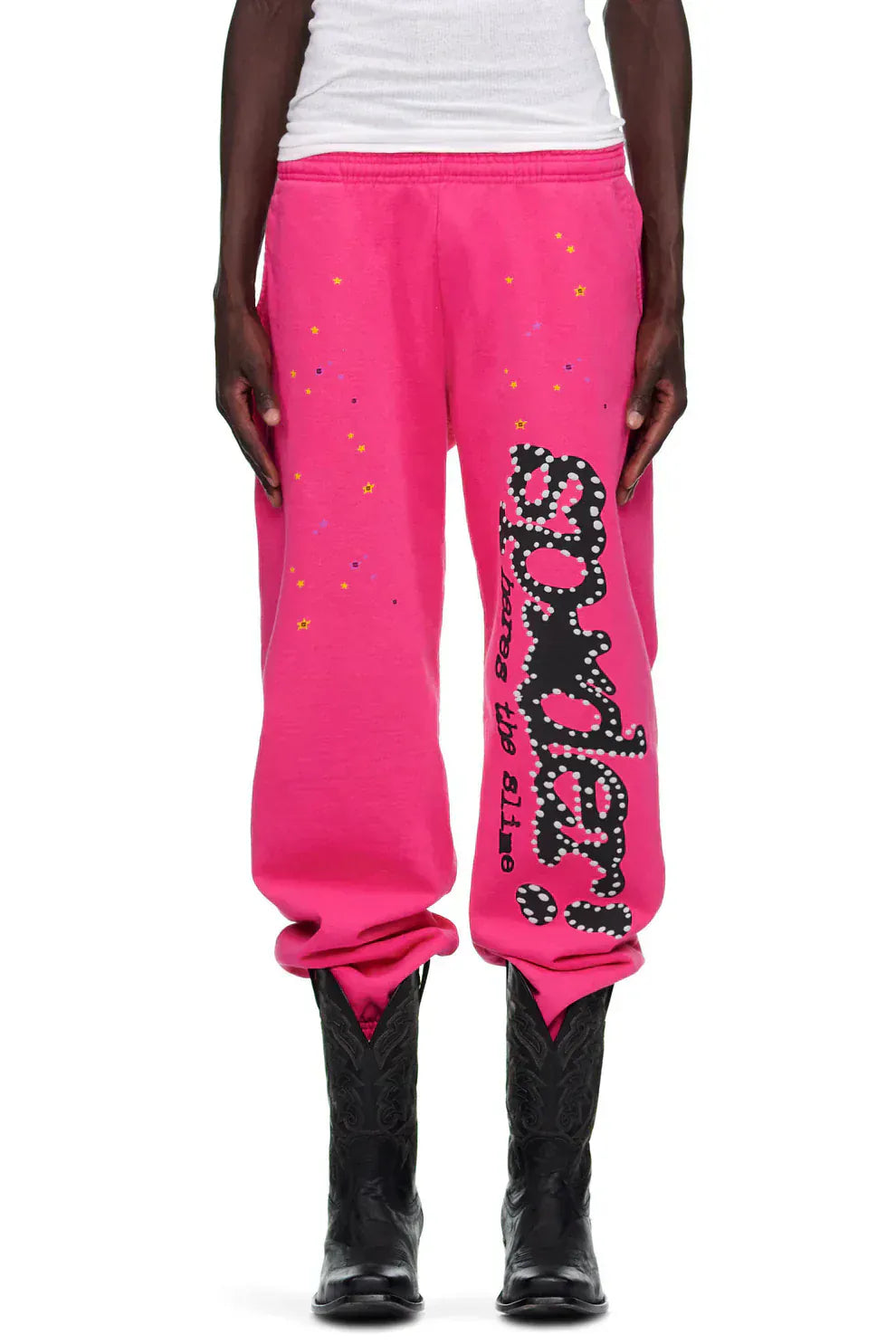 Sp5der Sweatpants – Unisex Pink Cotton Wide Leg Sweatpants with Graphic Logo Print