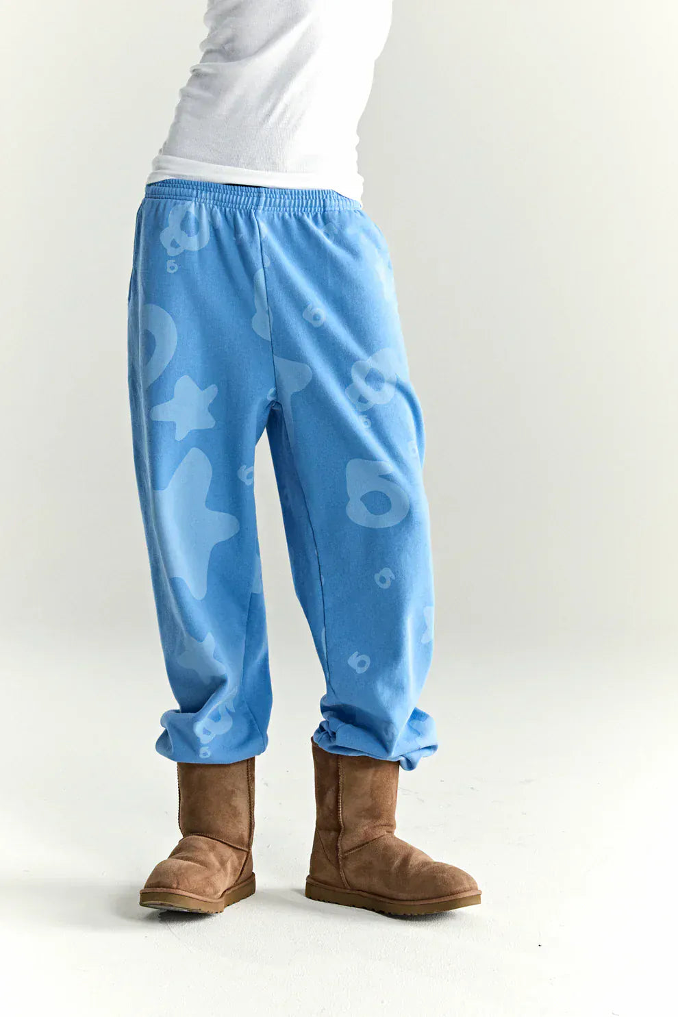 Sp5der Light Blue All-Over Print Sweatpants 100% Cotton Unisex Streetwear Joggers