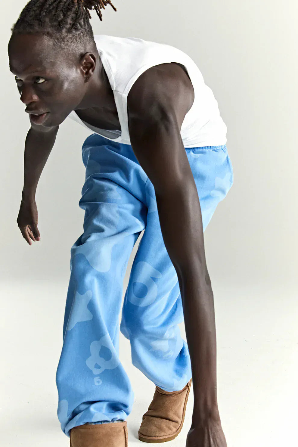 Sp5der Light Blue All-Over Print Sweatpants 100% Cotton Unisex Streetwear Joggers