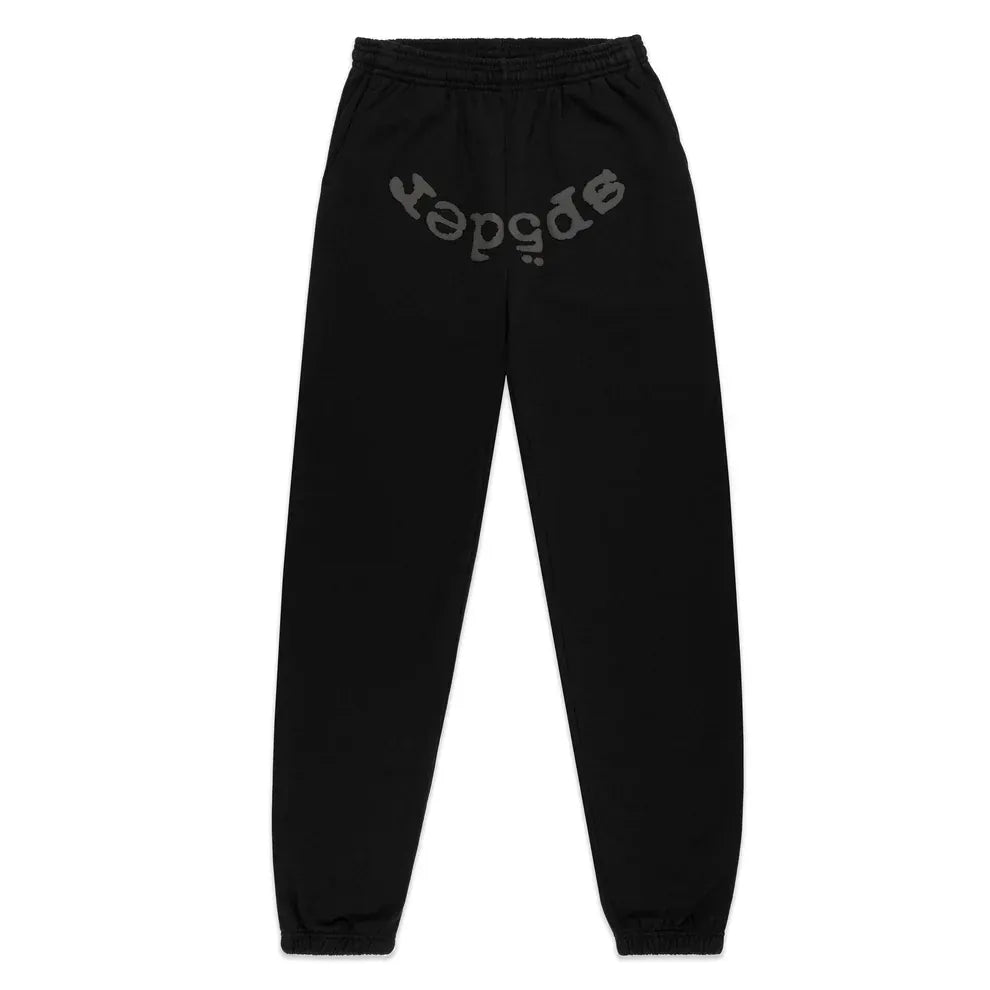 Sp5der Black Tonal Logo Sweatpants 100% Cotton Unisex Streetwear Joggers