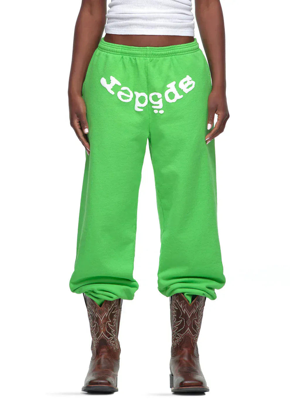 Sp5der Sweatpants – Unisex Green Cotton Sweatpants with Front Logo Print
