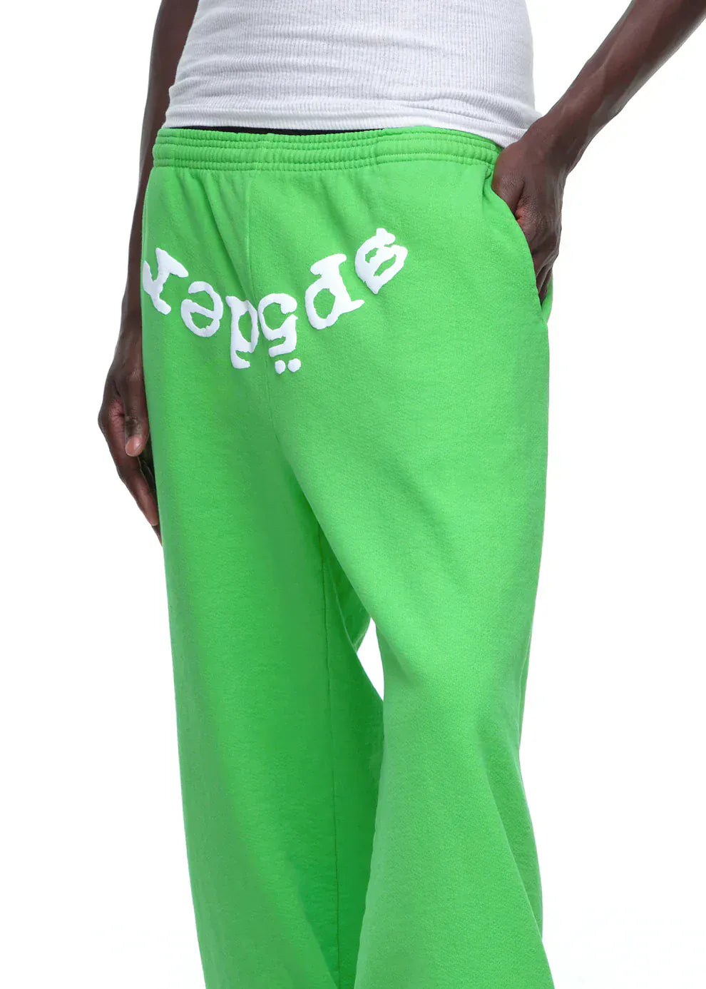 Sp5der Sweatpants – Unisex Green Cotton Sweatpants with Front Logo Print