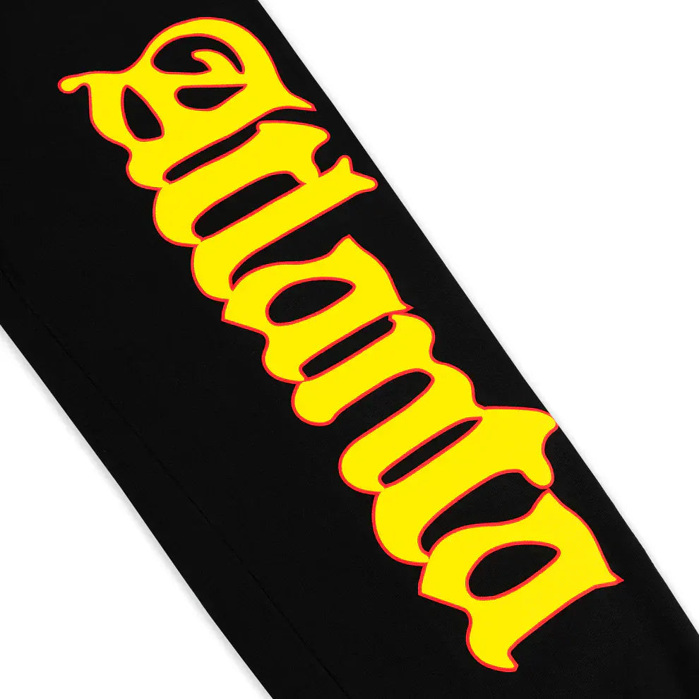 Sp5der Sweatpants – Unisex Black Cotton Sweatpants with Flame Side Logo and Star Print