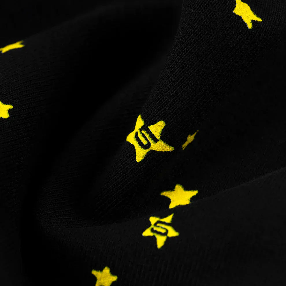 Sp5der Sweatpants – Unisex Black Cotton Sweatpants with Flame Side Logo and Star Print