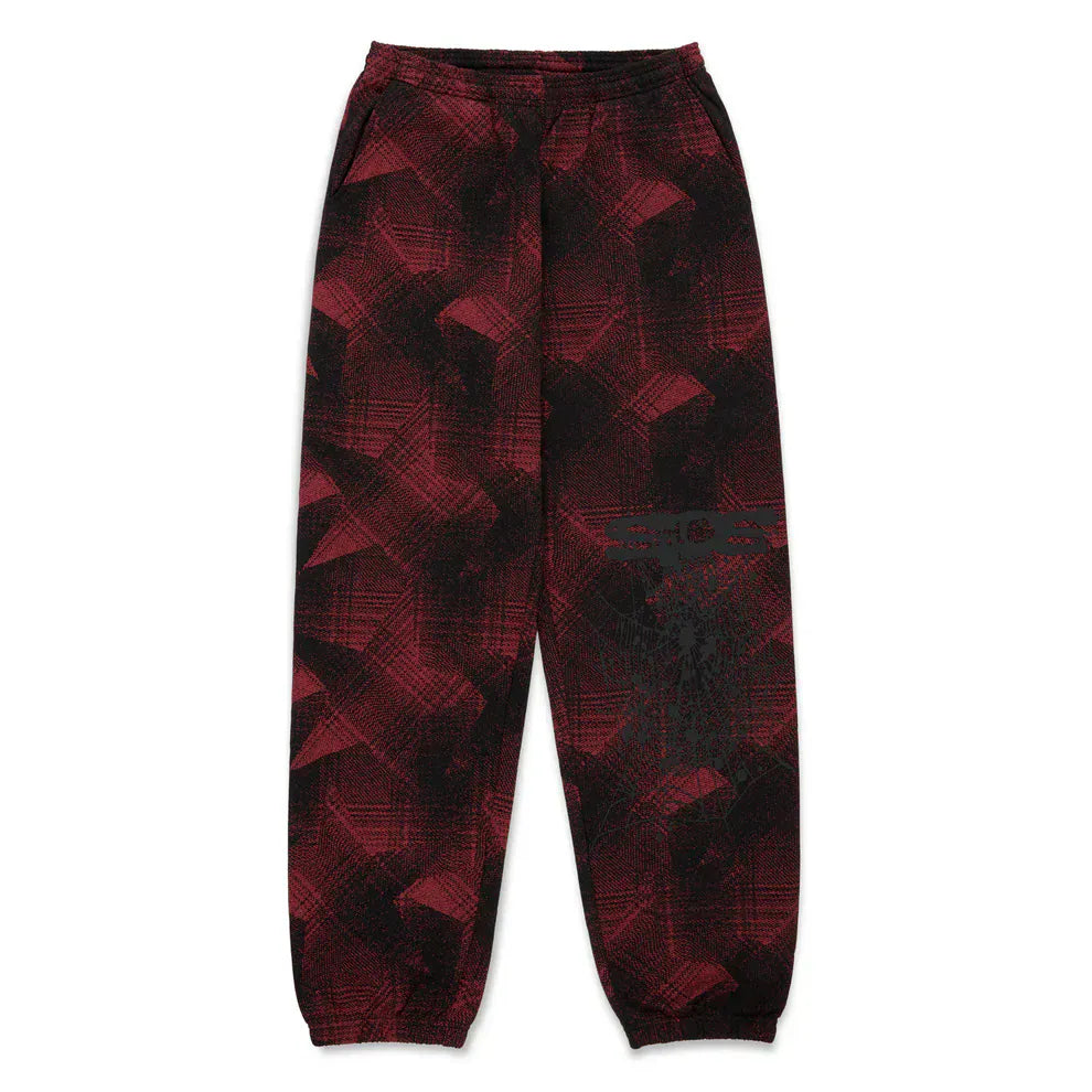 Sp5der Sweatpants – Unisex Red and Black Patterned Cotton Sweatpants with Graphic Detail