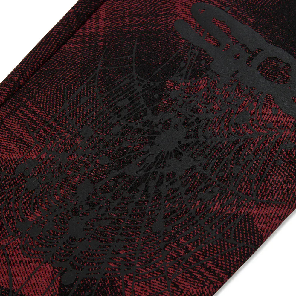 Sp5der Sweatpants – Unisex Red and Black Patterned Cotton Sweatpants with Graphic Detail