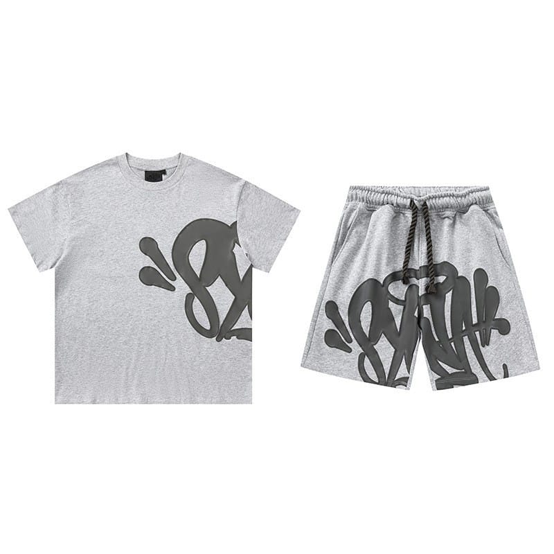 The Syna World T-Shirt and Shorts Set with Accessories comes in 8 colors and features a bold graffiti-style design—ideal for making a statement in your streetwear outfit.